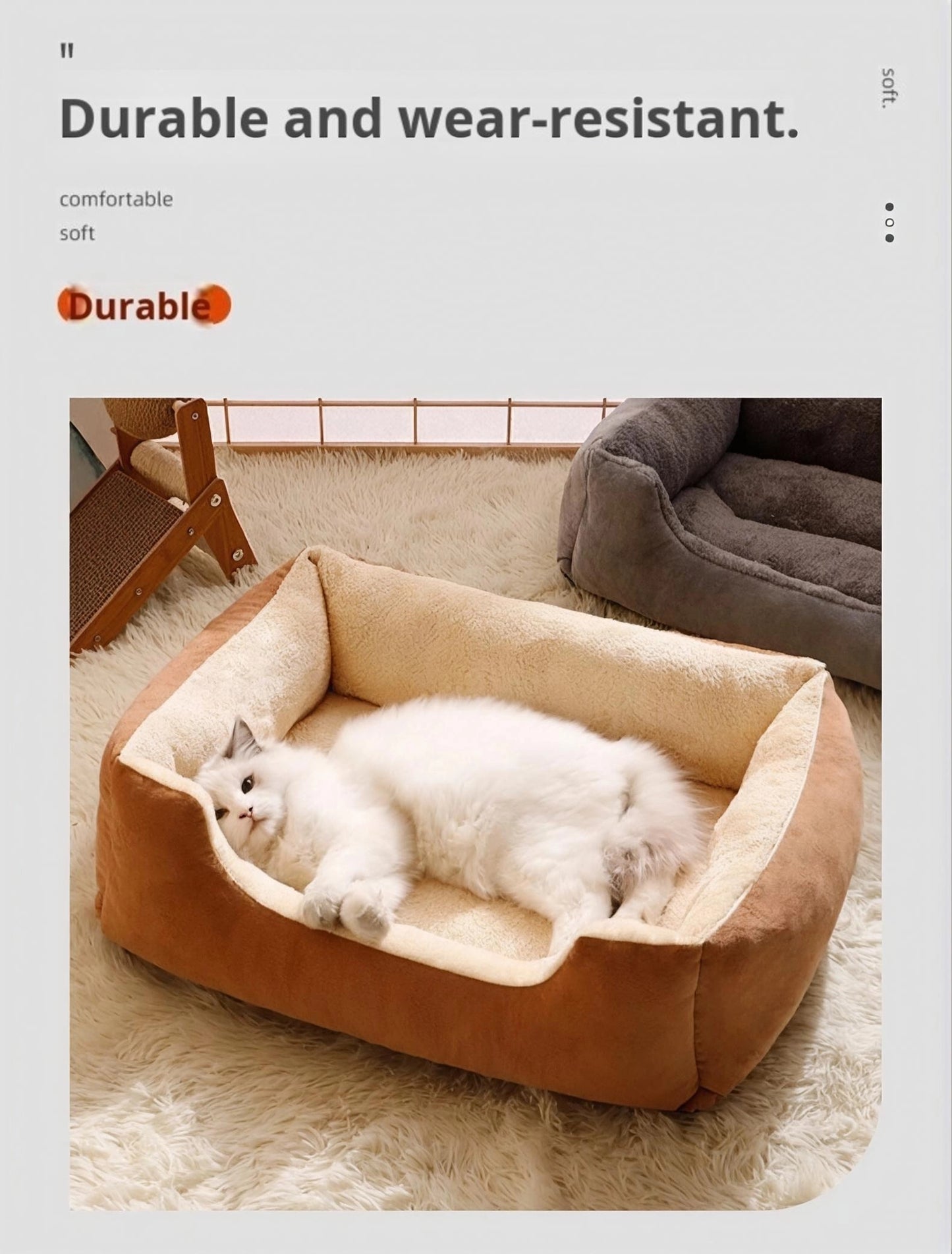 Petovia Four-Season Plush Square Dog Bed for Large Dogs