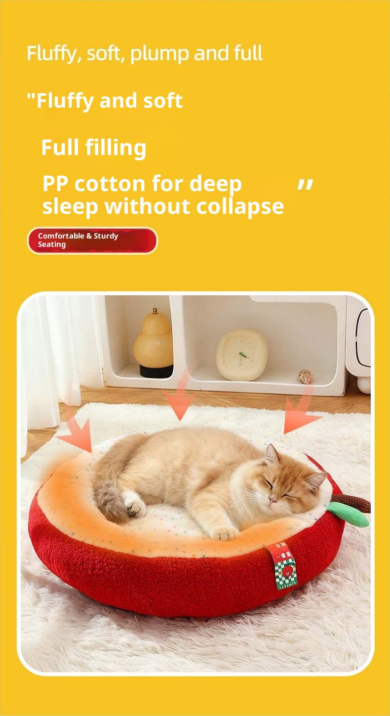 Petovia Litchi-Texture Cat Bed | Cozy Semi-Enclosed Plush Pet Nest