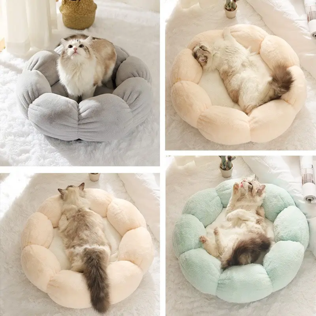 Petovia Flower-Shaped Plush Cat Bed | Cozy Neck-Support Pet Nest