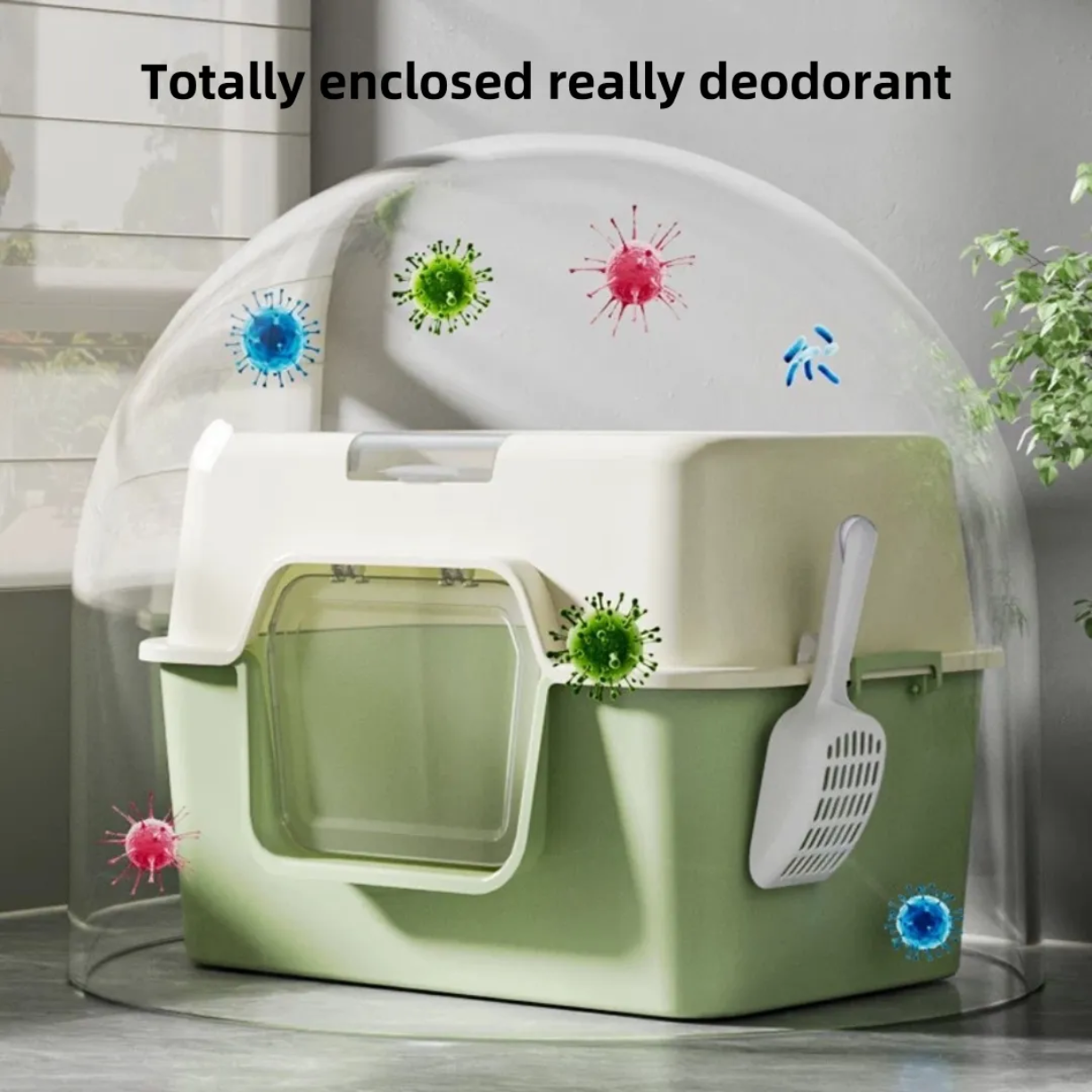 Petovia Fully-Enclosed Odour-Control Cat Litter Box with Splash-Proof Design & Free Scoop