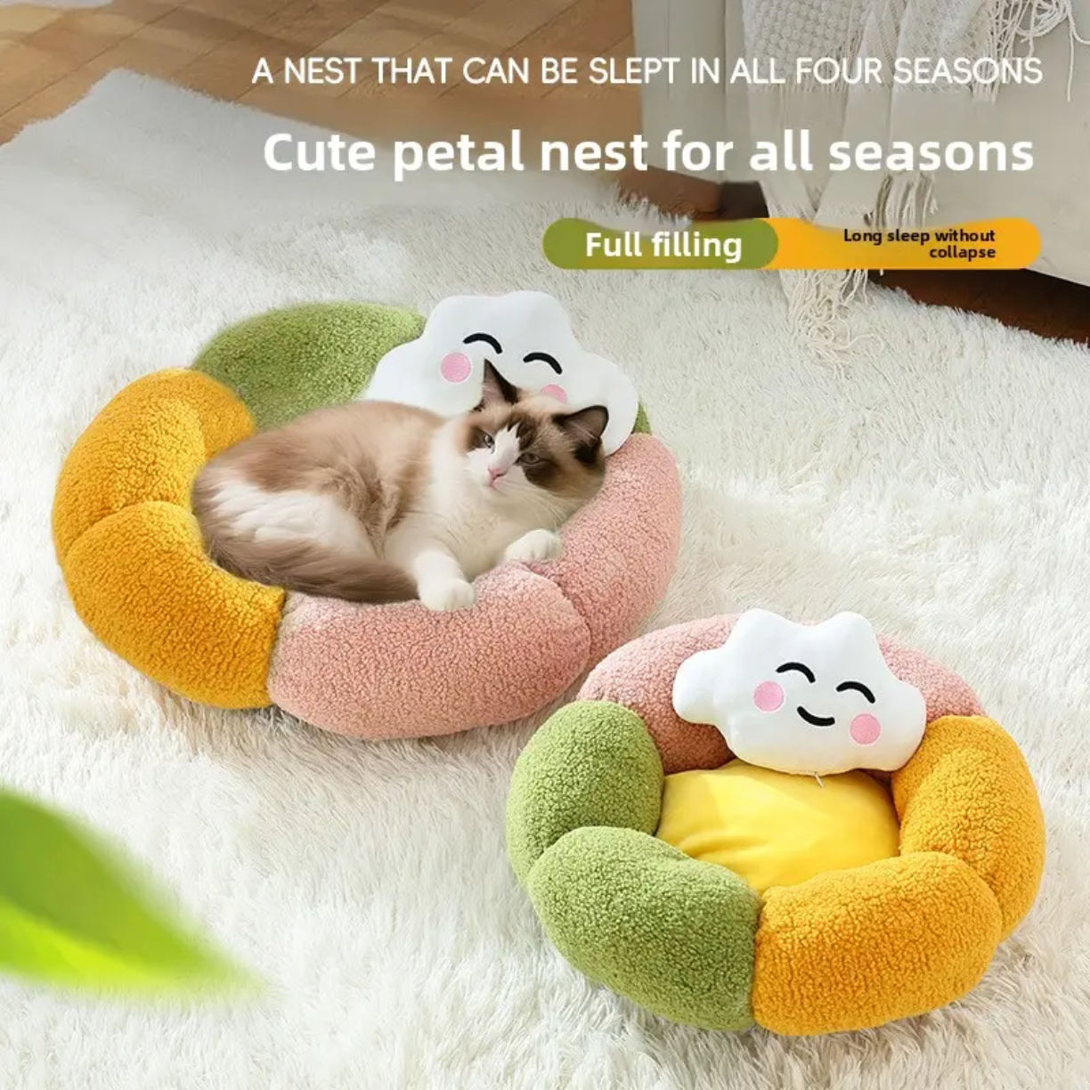 Petovia Cloud-Shaped Cat Bed | Cozy Pet Nest with Pillow