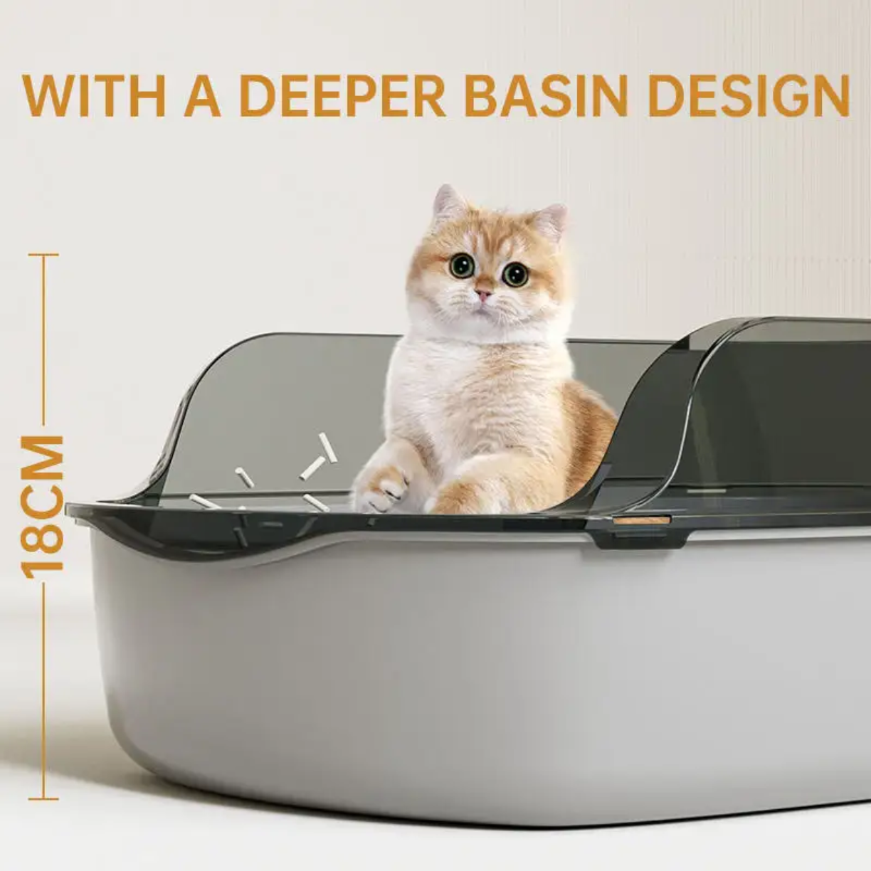 Petovia Thickened Semi-Enclosed Cat Litter Box with Splash-Proof Walls & Free Scoop
