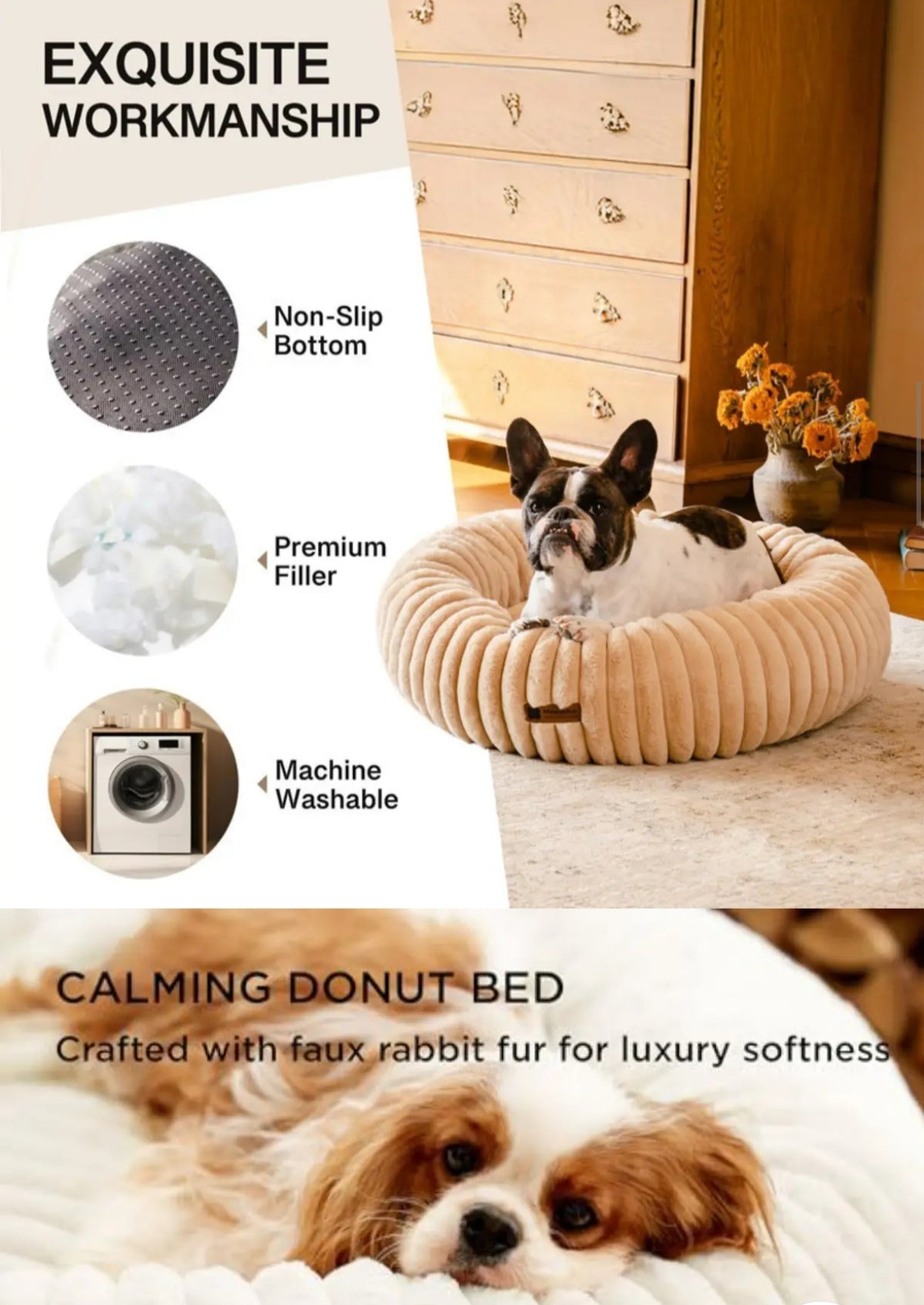 Petovia Flannel Round Dog Bed | Warm Winter Pet Nest