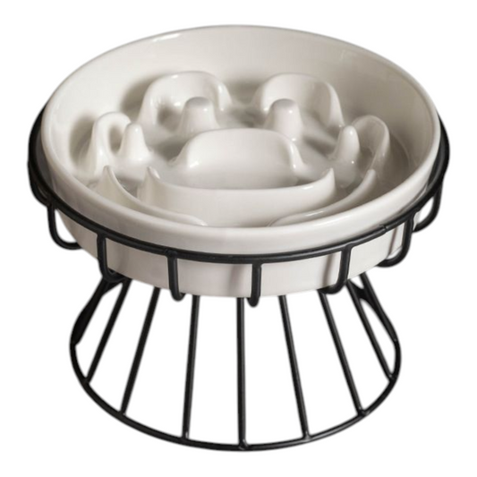 Petovia Elevated Ceramic Slow-Feed Cat Bowl | Raised Posture | Neck Protection & Anti-Flip