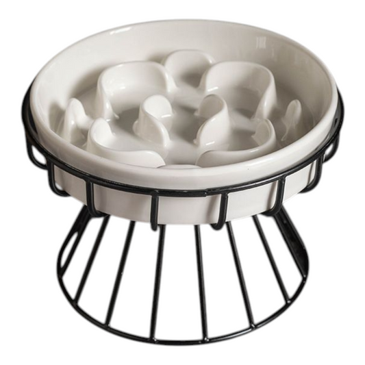Petovia Elevated Ceramic Slow-Feed Cat Bowl | Raised Posture | Neck Protection & Anti-Flip