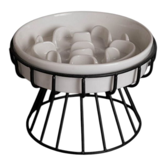 Petovia Elevated Ceramic Slow-Feed Cat Bowl | Raised Posture | Neck Protection & Anti-Flip