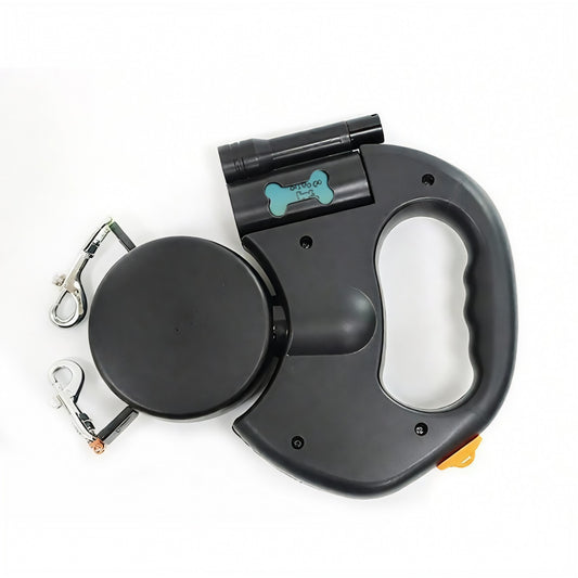 Dual-Head Automatic  Retractable Dog Leash | 360° Tangle-Free | USB Rechargeable Flashlight & Waste Bag Holder