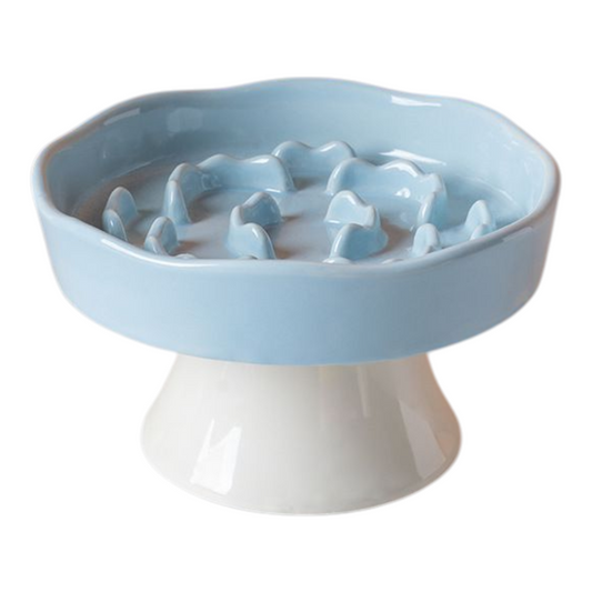 mPetovia Elevated Ceramic Slow-Feed Cat Bowl | Raised Posture | Neck Protection & Anti-Flip