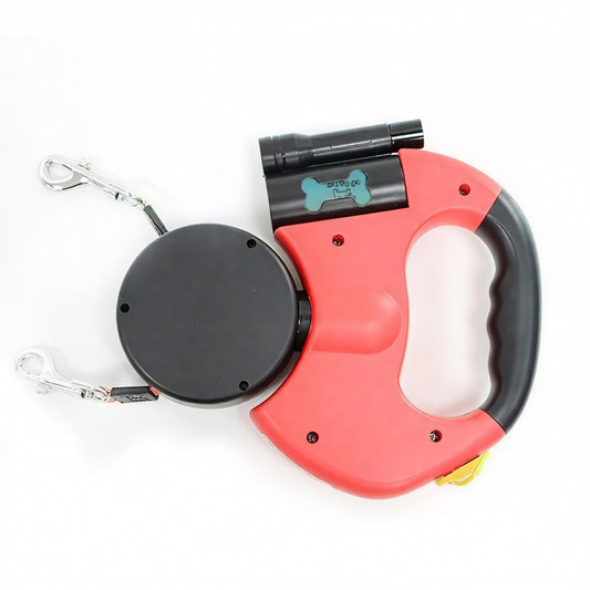 Dual-Head Automatic  Retractable Dog Leash | 360° Tangle-Free | USB Rechargeable Flashlight & Waste Bag Holder