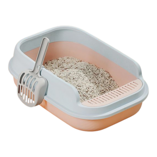 Petovia Thickened Semi-Enclosed Cat Litter Box with Splash-Proof Walls & Free Scoop