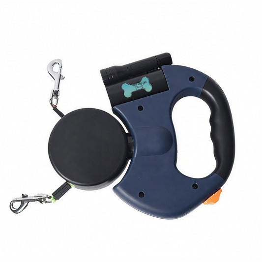 Dual-Head Automatic  Retractable Dog Leash | 360° Tangle-Free | USB Rechargeable Flashlight & Waste Bag Holder
