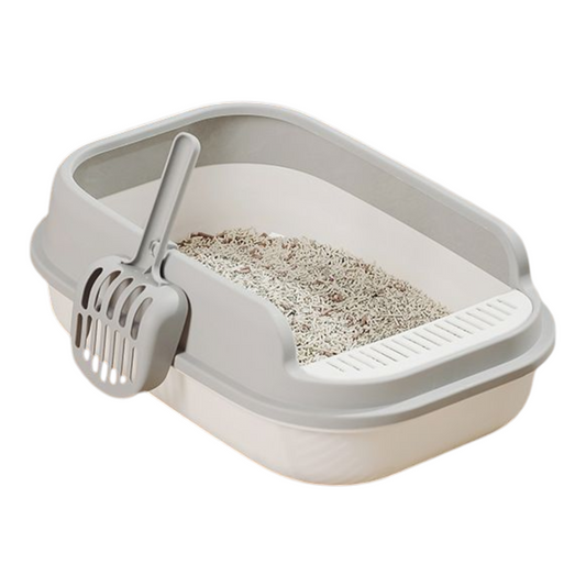 Petovia Thickened Semi-Enclosed Cat Litter Box with Splash-Proof Walls & Free Scoop