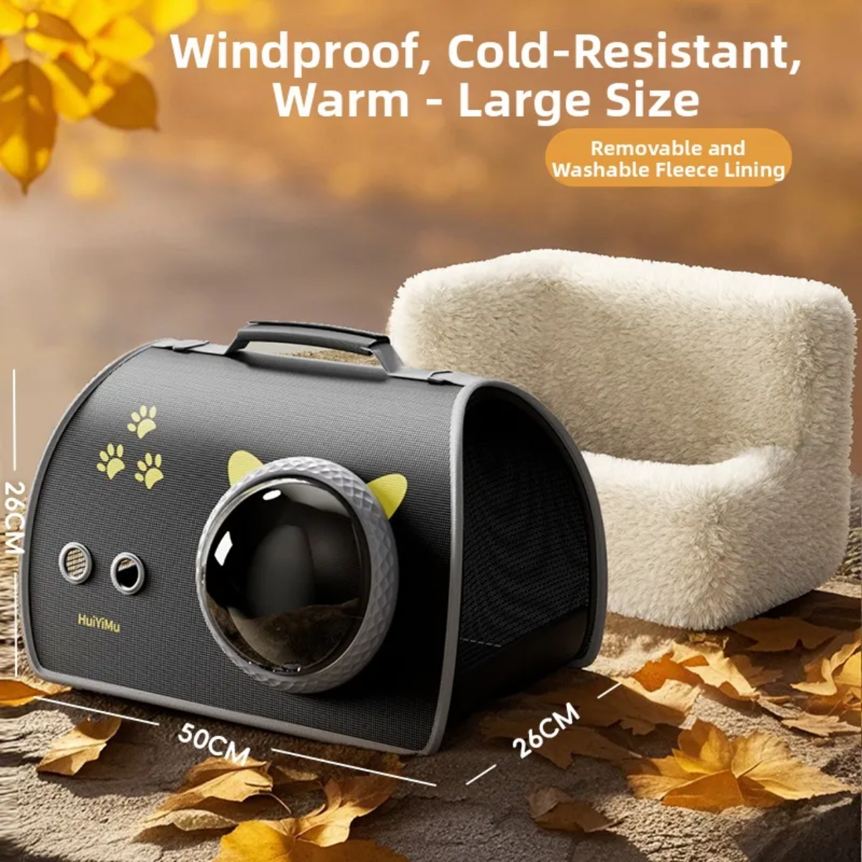 Petovia Polar Fleece Cat Carrier Bag | Cozy Space Capsule Shoulder Bag with Detachable Inner Liner | Breathable & Large Capacity