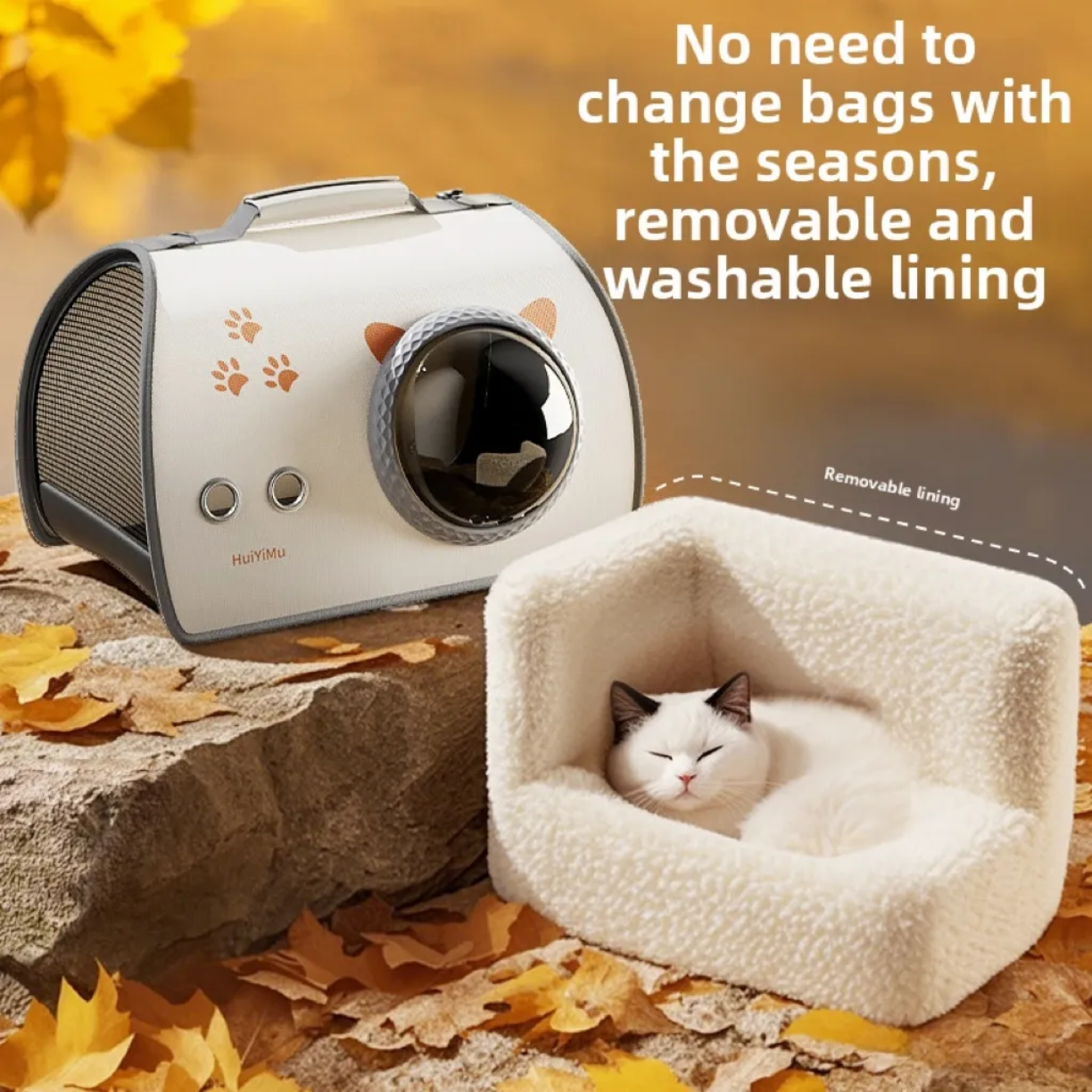 Petovia Polar Fleece Cat Carrier Bag | Cozy Space Capsule Shoulder Bag with Detachable Inner Liner | Breathable & Large Capacity