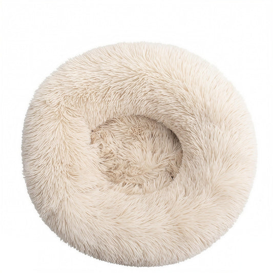 Plush Round Pet Bed | Cozy Donut Dog & Cat Bed | Warm Fluffy Nest for Winter