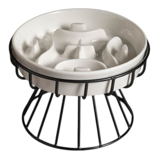 Petovia Elevated Ceramic Slow-Feed Cat Bowl | Raised Posture | Neck Protection & Anti-Flip