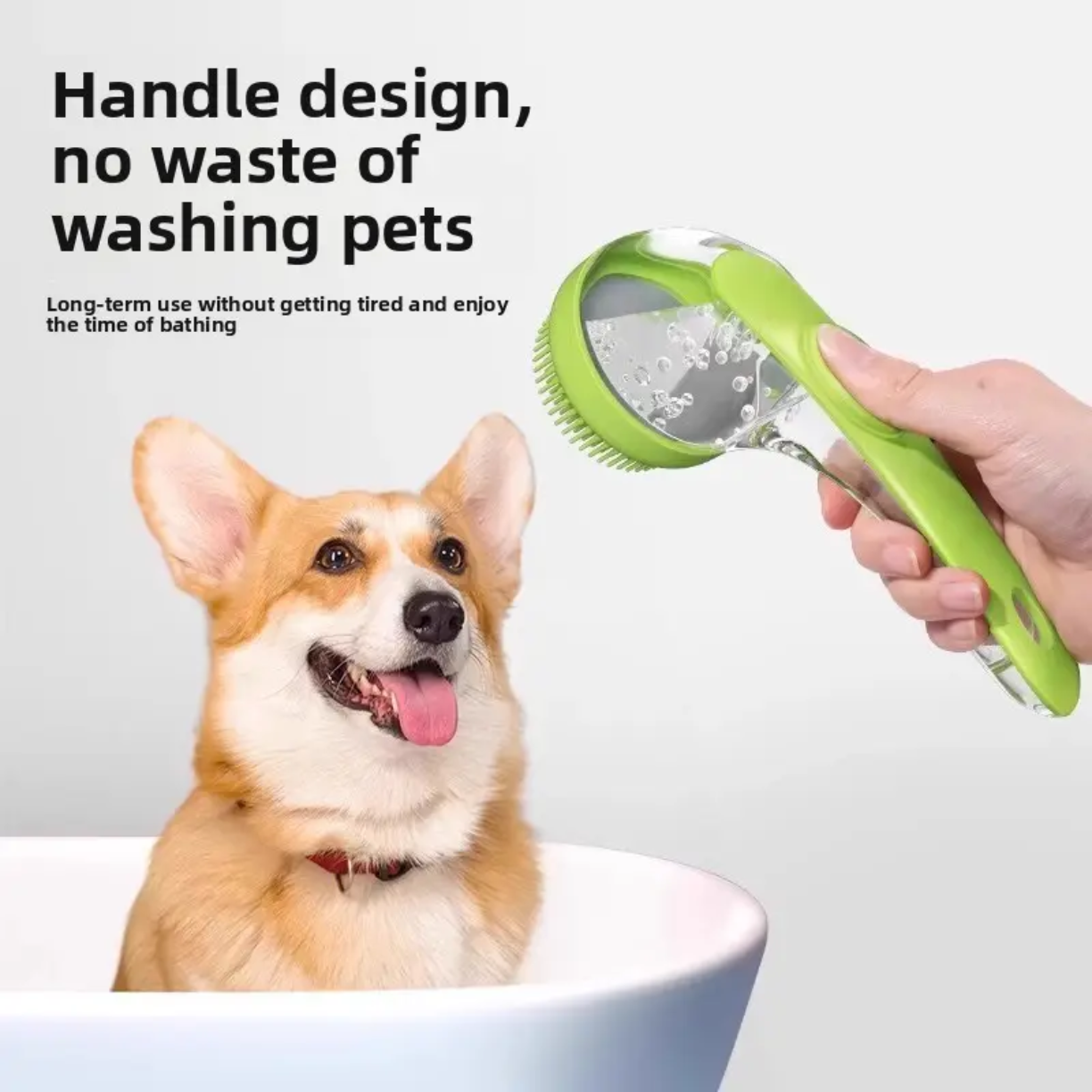 Petovia One-Press Water-Flow Bath Brush – Easy Pet Bathing & Massage Tool