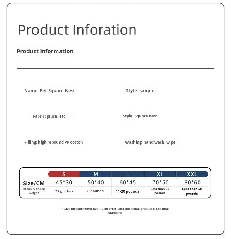 Petovia Four-Season Plush Square Dog Bed for Large Dogs