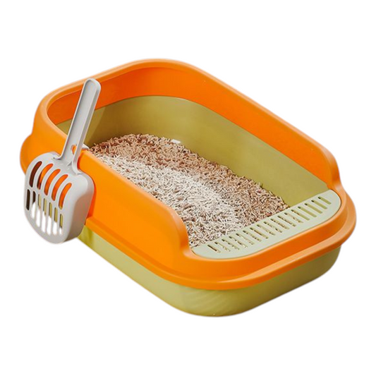 Petovia Thickened Semi-Enclosed Cat Litter Box with Splash-Proof Walls & Free Scoop