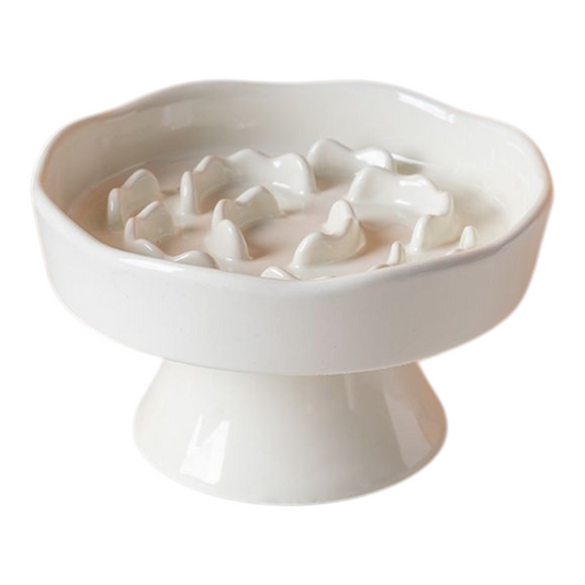 Petovia Elevated Ceramic Slow-Feed Cat Bowl | Raised Posture | Neck Protection & Anti-Flip