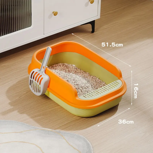 Petovia Thickened Semi-Enclosed Cat Litter Box with Splash-Proof Walls & Free Scoop