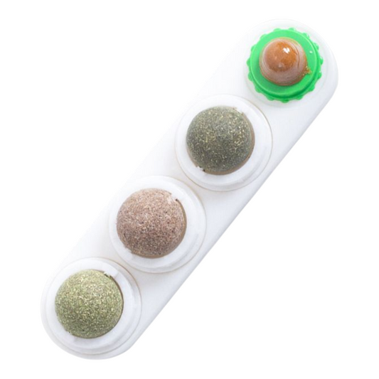Petovia 4-in-1 Catnip Lick Toy | Multi-Flavors Rotating Cat Ball | Catnip, Silvervine & Cat Candy