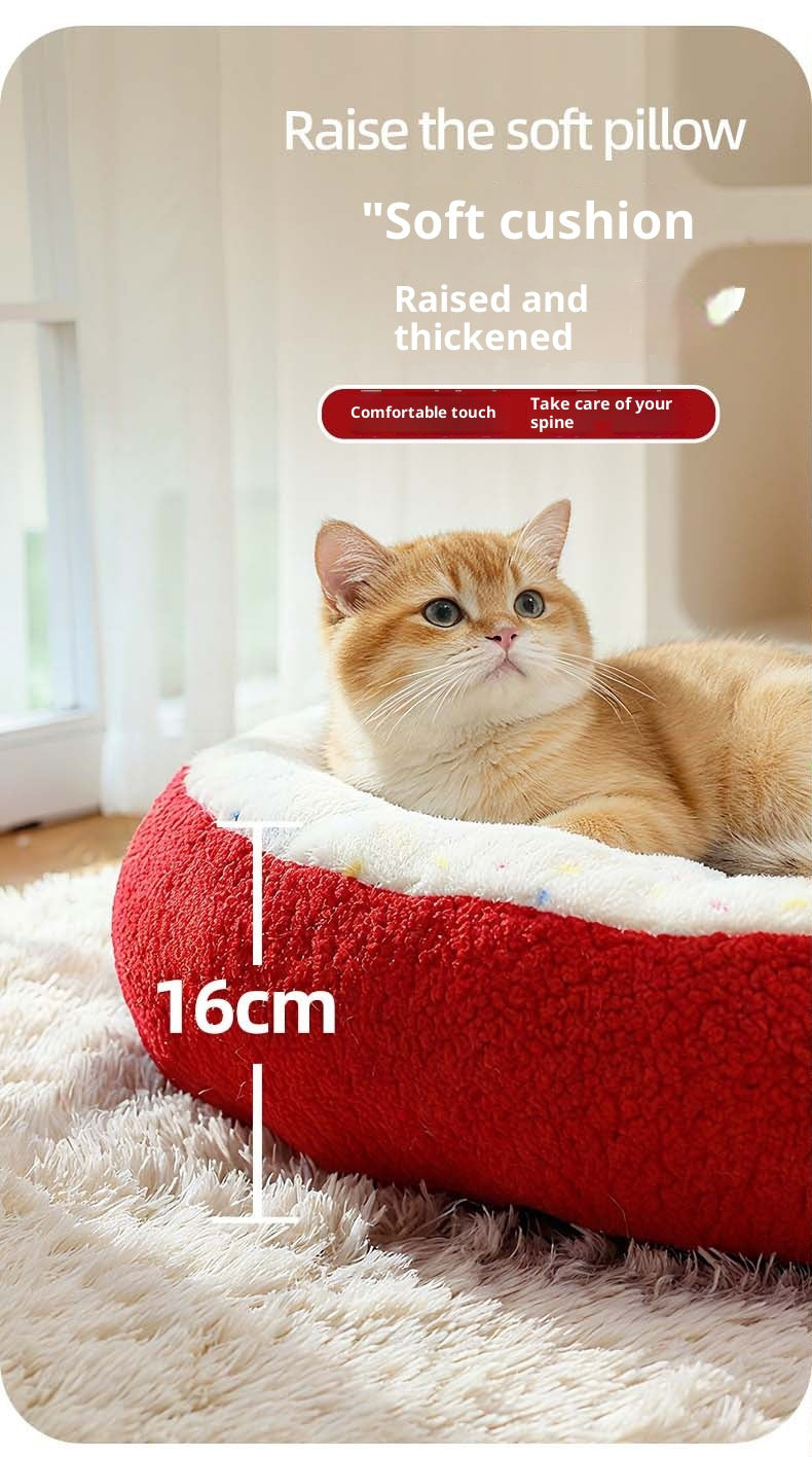 Petovia Litchi-Texture Cat Bed | Cozy Semi-Enclosed Plush Pet Nest