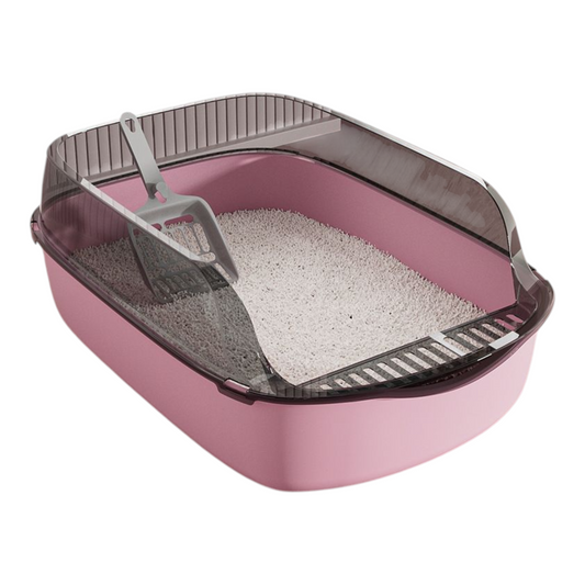 Petovia Thickened Semi-Enclosed Cat Litter Box with Splash-Proof Walls & Free Scoop