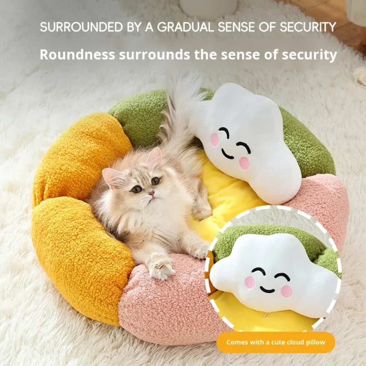 Petovia Cloud-Shaped Cat Bed | Cozy Pet Nest with Pillow