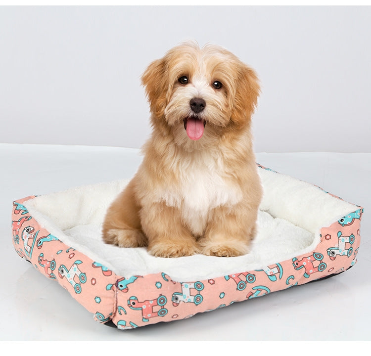 Petovia Four-Season Plush Square Dog Bed for Large Dogs