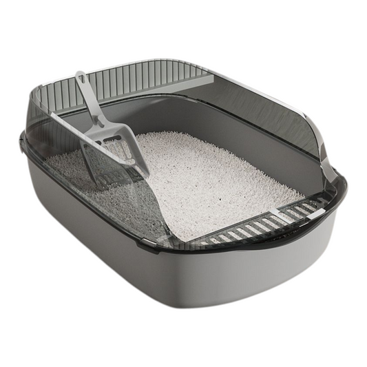 Petovia Thickened Semi-Enclosed Cat Litter Box with Splash-Proof Walls & Free Scoop