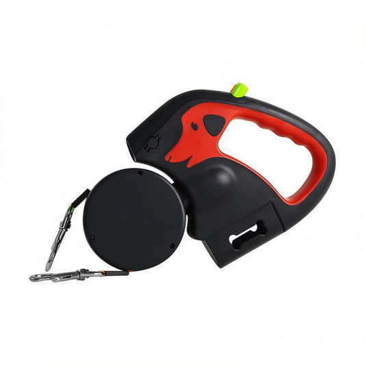 Dual-Head Automatic  Retractable Dog Leash | 360° Tangle-Free | USB Rechargeable Flashlight & Waste Bag Holder